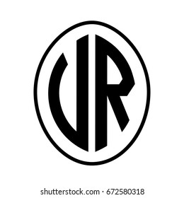 Black monogram curved oval shape initial letter vr logo vector