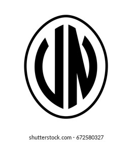 Black monogram curved oval shape initial letter vn logo vector
