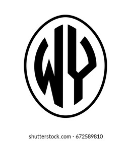 Black monogram curved oval shape initial letter wy logo vector
