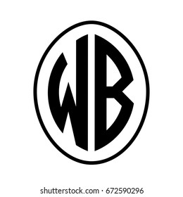 Black monogram curved oval shape initial letter wb logo vector