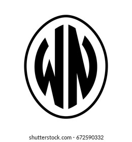 Black monogram curved oval shape initial letter wn logo vector