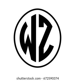 Black monogram curved oval shape initial letter wz logo vector