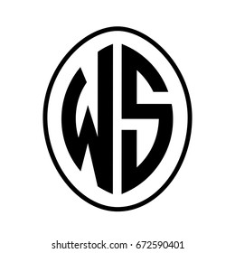Black monogram curved oval shape initial letter ws logo vector