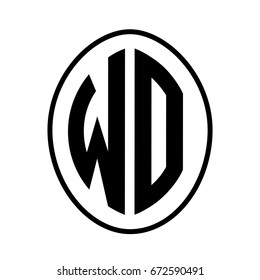 Black monogram curved oval shape initial letter wo logo vector