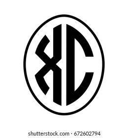 Black monogram curved oval shape initial letter xc logo vector