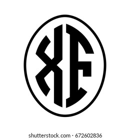 Black monogram curved oval shape initial letter xf logo vector
