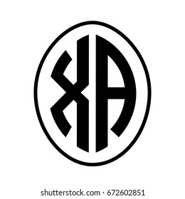 Black monogram curved oval shape initial letter xa logo vector