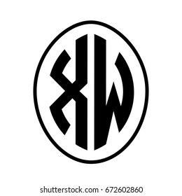 Black monogram curved oval shape initial letter xw logo vector