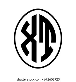 Black monogram curved oval shape initial letter xt logo vector