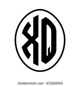 Black monogram curved oval shape initial letter xq logo vector