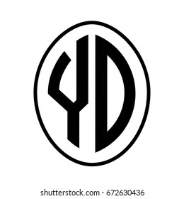 Black monogram curved oval shape initial letter yd logo vector