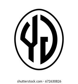 Black monogram curved oval shape initial letter yj logo vector