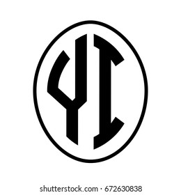 Black monogram curved oval shape initial letter yi logo vector