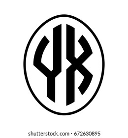 Black monogram curved oval shape initial letter yx logo vector