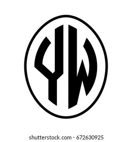 Black monogram curved oval shape initial letter yw logo vector
