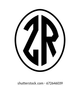 Black monogram curved oval shape initial letter zr logo vector