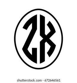 Black monogram curved oval shape initial letter zx logo vector