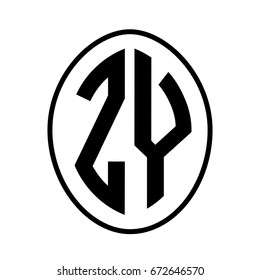 Black monogram curved oval shape initial letter zy logo vector