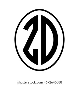 Black monogram curved oval shape initial letter zd logo vector