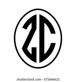 Black monogram curved oval shape initial letter zc logo vector