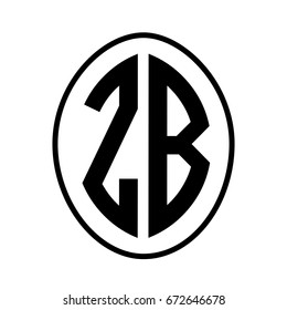 Black monogram curved oval shape initial letter zb logo vector