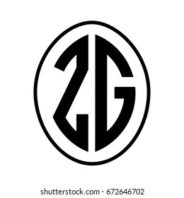 Black monogram curved oval shape initial letter zg logo vector