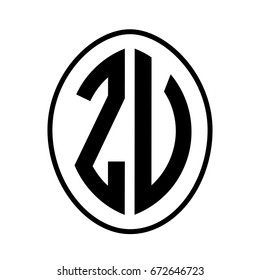 Black monogram curved oval shape initial letter zv logo vector