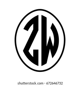Black monogram curved oval shape initial letter zw logo vector