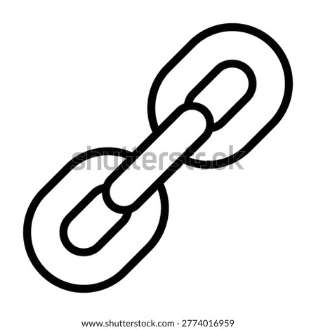 Black monoline chain link symbol with clean rounded strokes on white background. Suitable for website navigation, hyperlink buttons, digital interface, network, and connection themes.