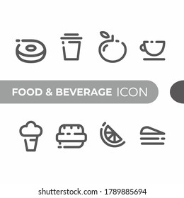 black monoline color icon symbol compilation of food beverage line art vector