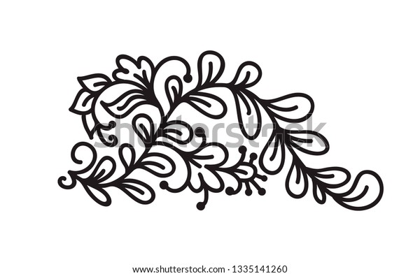 Black monoline flourish\
scandinavian monogram vector with leaves and flowers. Corners and\
dividers for Valentines Day, wedding, birthday greeting card, book,\
web design.