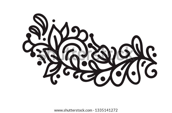 Black monoline\
flourish scandinavian monogram vector with leaves and flowers.\
Vintage corners and dividers for Valentines Day, wedding, birthday\
greeting card, book, web\
design.