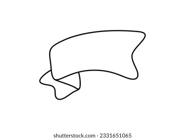 Black monoline ribbon. Line banner icon, Web design element. Hand drawn vector illustration. Place for your text for business, greeting card and holidays copy space