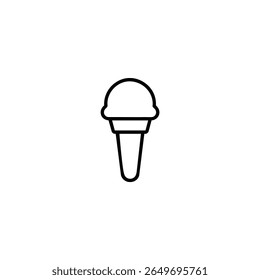 A black monoline stroke depicts an ice cream cone with a scoop and a small handle, a sweet treat symbol.
