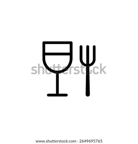 A black monoline stroke depicts a wine glass beside a fork, representing dining or restaurant settings.
