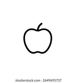 A black monoline stroke outlines a simple apple shape with a stem, ideal for food or healthy themes.