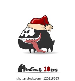 Black monster dog. Christmas theme. Vector illustration 10 eps
