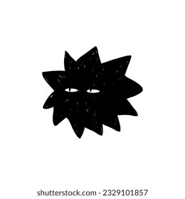 black monster drawing in hand scribble style. Furry or fiery black and white monster. Suitable for t-shirt design