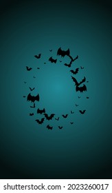 Fondo azul del vector volador del monstruo negro. Papel tapiz De Bat Spooky. Pancarta espeluznante de Silhouette. Plantilla de decoración.