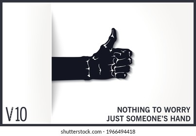 Black monster hand out of the gap shows Like. Simple flat style. Modern template. Vector design elements