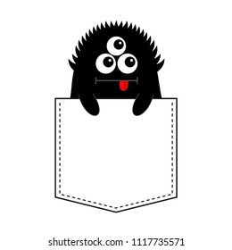 Black monster silhouette in the pocket. Holding hands. Cute cartoon scary funny character. Baby collection. T-shirt design. Eyes, tongue. White background. Happy Halloween. Flat design. Vector