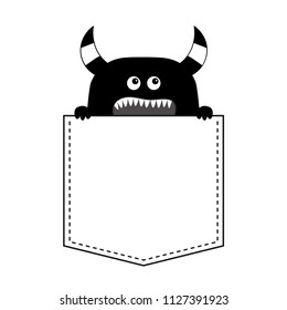 Black monster silhouette in the pocket. Holding paw hands. Cute cartoon scary funny spooky character. Happy Halloween. Baby collection. T-shirt design. White background Flat design Vector illustration