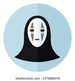 A black monster with a white mask having grey stripes on the mask vector color drawing or illustration 