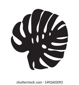 Black monstera leaf in beautiful style on white background. Element decorative floral. Tropical decoration plant leaf silhouette. Isolated vector design. Botanical drawing. White background