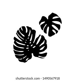 Black monstera Leaf Silhouette isolated on white background. Vector Illustration.