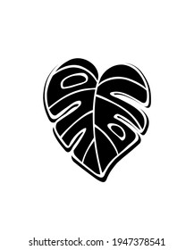 Black Monstera Leaf Silhouette Vector Icon Drawing.Tropical exotic outline isolated stencil leaves.Posters,Cards,Photo,Overlay, Print,Vinyl wall sticker decal.Plotter laser cutting cut.Decoration.Eco.