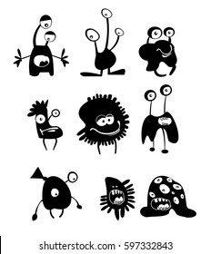 Black Monsters Vector Set Stock Vector (Royalty Free) 597332843