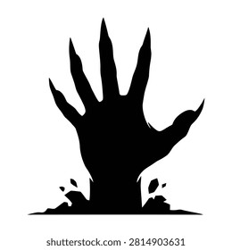 Black monstrous hand with sharp claws emerging from cracked earth