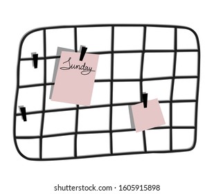 Black mood board with shadows vector icon isolated on white background. Metal grid for notes on the wall. Scandinavian interior decor.