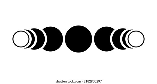 Black moon different phases of lunar phases on white background boho flat vector icon design.